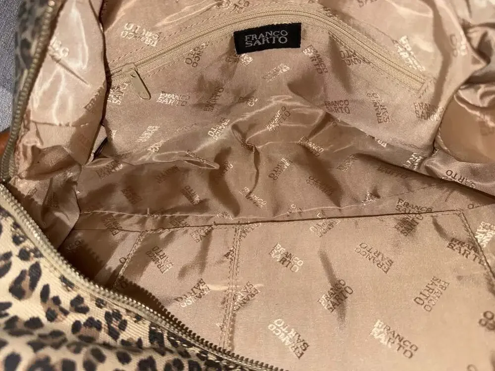 Franco Sarto Leopard Print Canvas and Leather Hobo Bag with Buckle Pockets